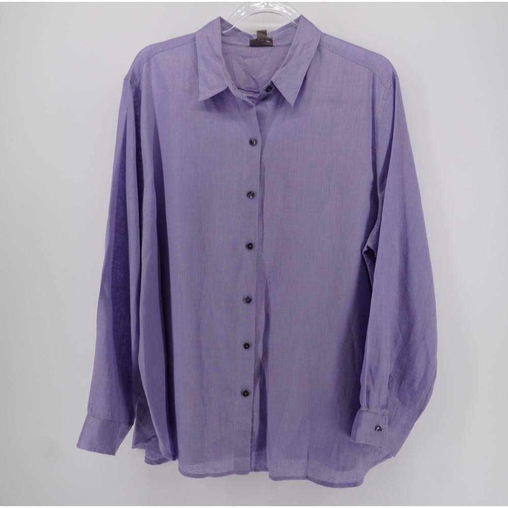 J. Jill Womens Purple 100% Linen Button Down Long Sleeve Shirt Large Beach